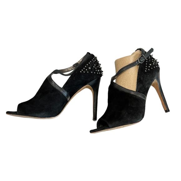 Sam Edelman Shoes - Sam Edelman Moto Studded Black Suede Peep Toe Stilettos Women's Size 7 Bikercore